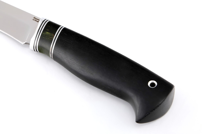 Нож Соболь х12МФ, вставка карельская береза зеленая, чёрный граб