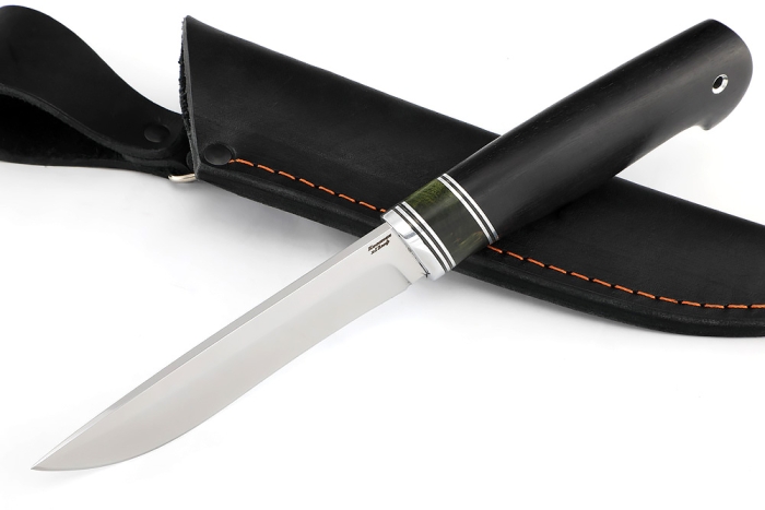 Нож Соболь х12МФ, вставка карельская береза зеленая, чёрный граб