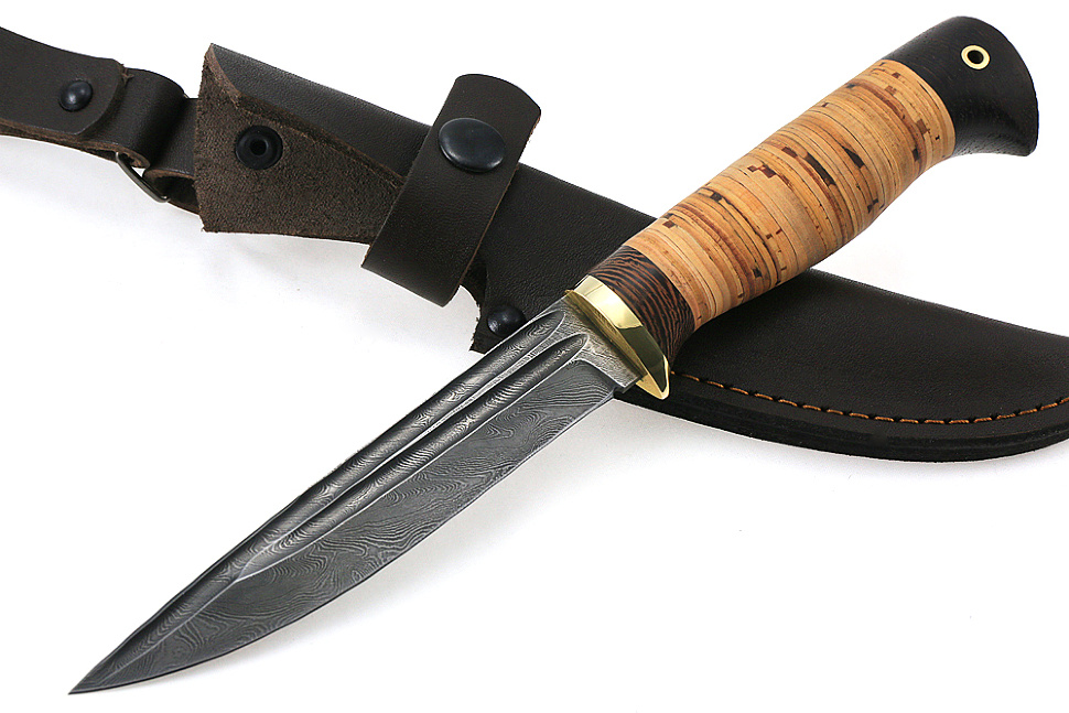 Нож Пантера (дамаск- долы, береста)