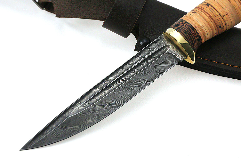 Нож Пантера (дамаск- долы, береста)