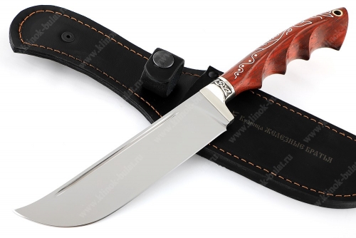Нож Узбек-2 (S390, падук, резная рукоять, инкрустация) мозаичная втулка под темляк