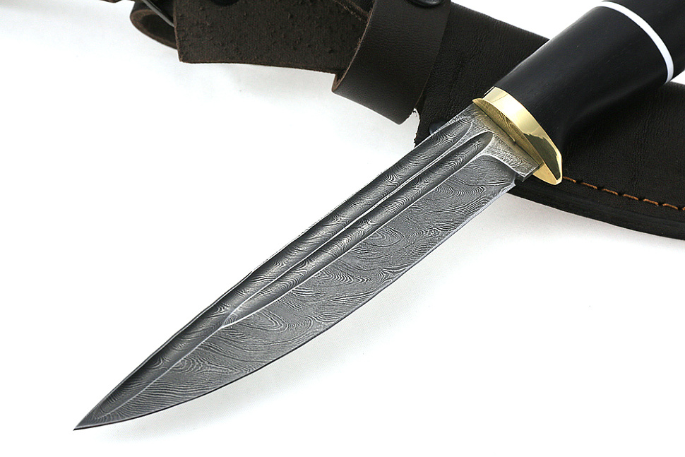 Нож Пантера (дамаск-долы, чёрный граб)