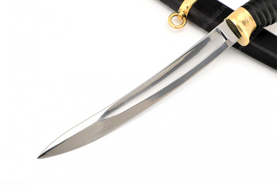 Миниатюра казачей шашки (порошковая сталь ELMAX, чёрный граб, латунь, разборная) деревянные ножны