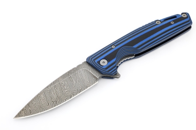 Нож складной Турист дамаск рукоять G10 черно-синяя