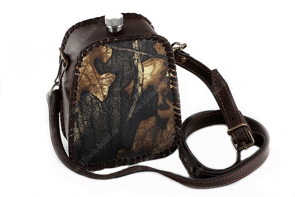 Фляжка пирамида 1 литр из нержавеющей стали в комбинированном чехле