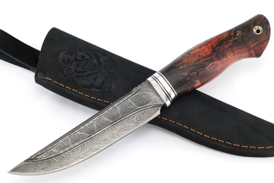 Нож Стрела (дамаск камень долы, карельская берёза черно-красная)