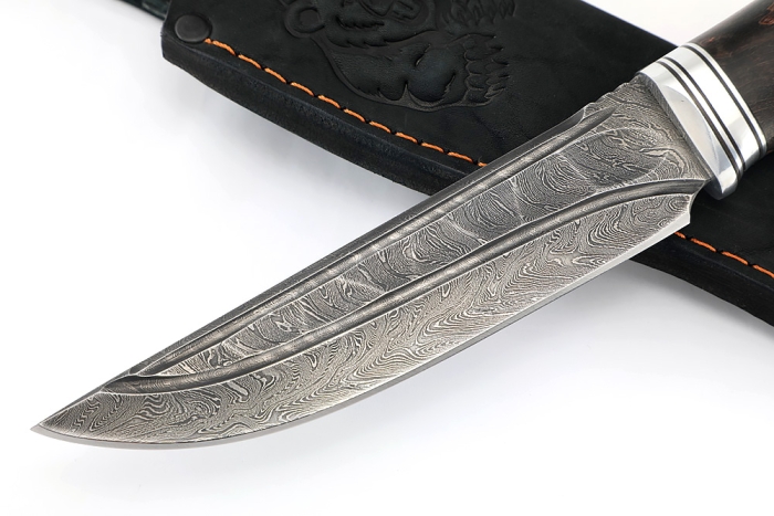 Нож Стрела (дамаск камень долы, карельская берёза черно-красная)