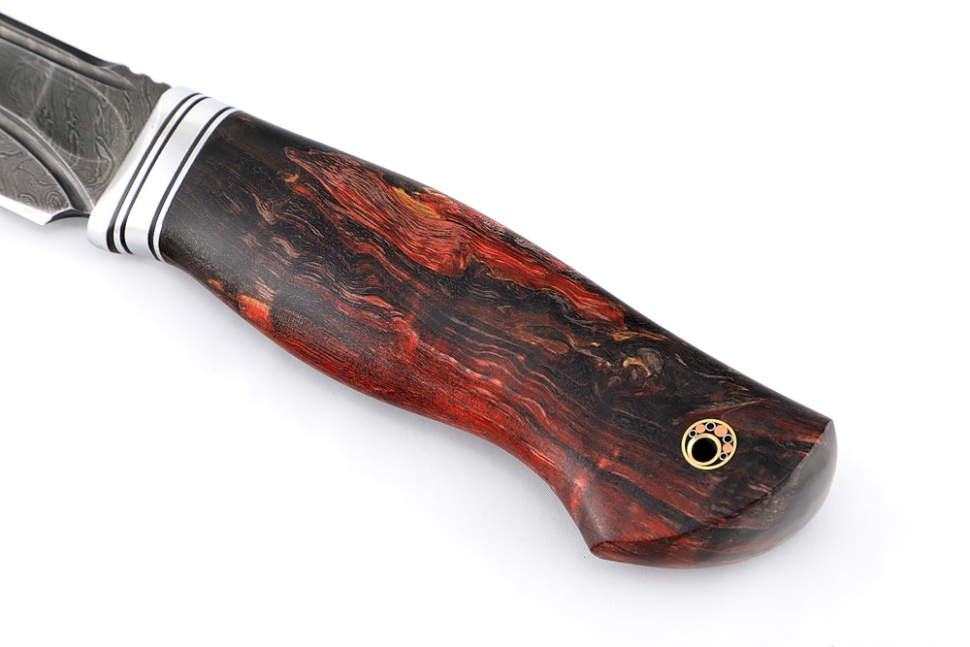 Нож Стрела (дамаск камень долы, карельская берёза черно-красная)