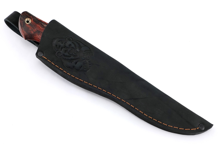 Нож Стрела (дамаск камень долы, карельская берёза черно-красная)