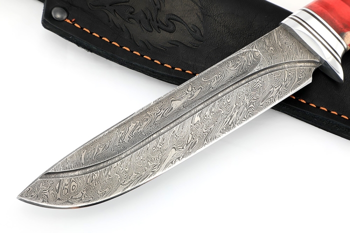 Нож Скат (дамаск- долы, кап клена красный)