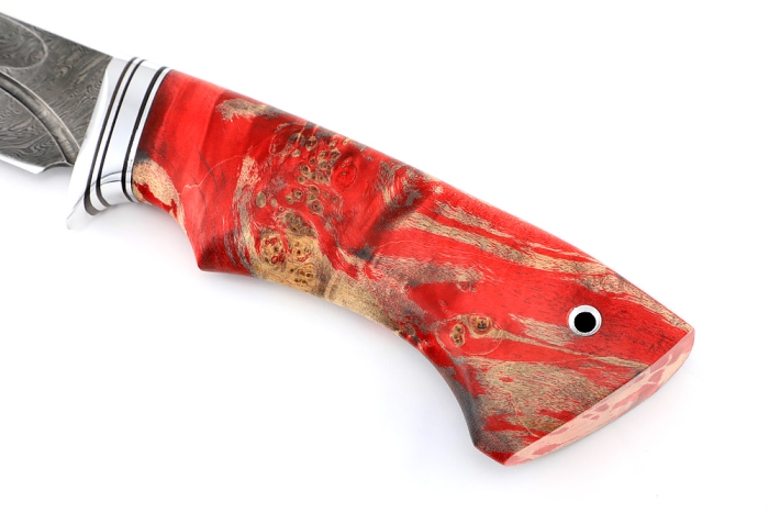 Нож Скат (дамаск- долы, кап клена красный)
