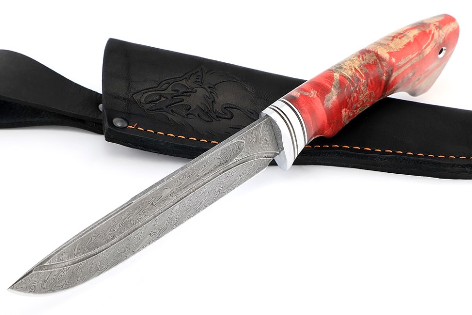 Нож Скат (дамаск- долы, кап клена красный)