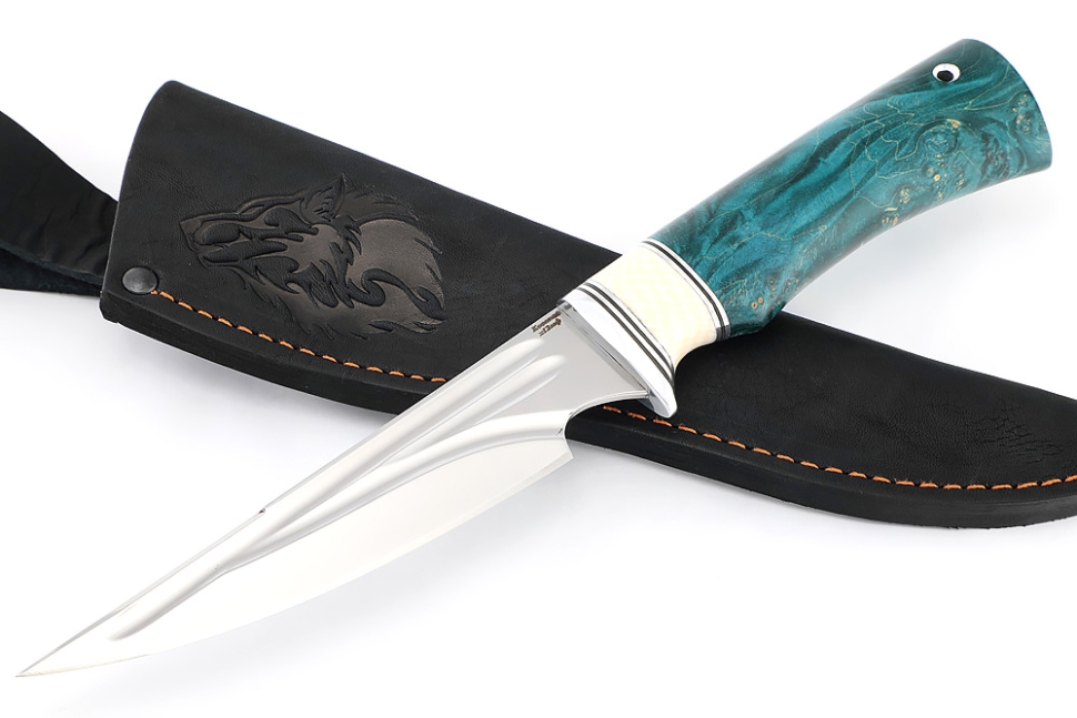 Нож Комар (х12МФ - долы, вставка элфорин, стабилизированный кап клёна)