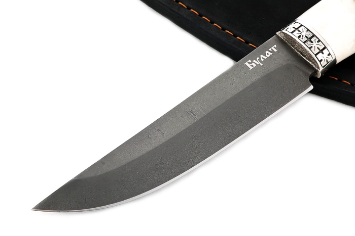 Нож Стрела (булат, рог лося - мельхиор), резьба ручной работы