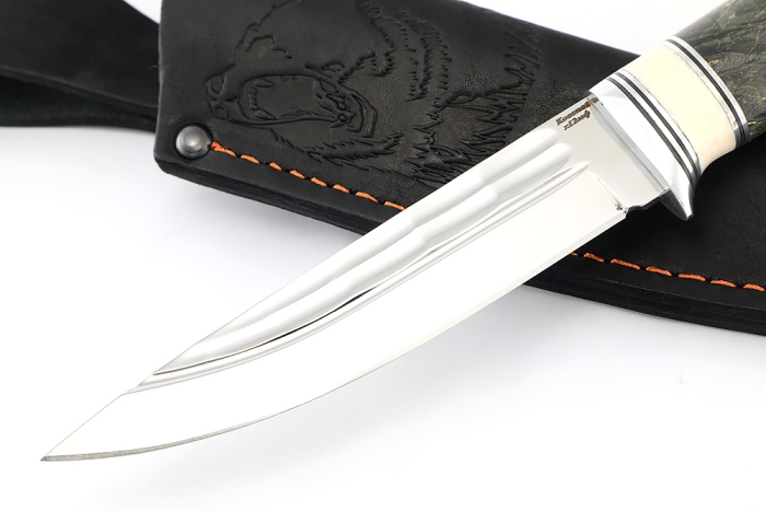 Нож Пантера (х12МФ, камень, вставка кость, кап клена коричневый)