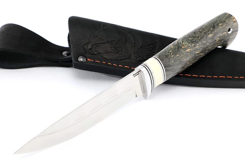 Нож Пантера (х12МФ, камень, вставка кость, кап клена коричневый)