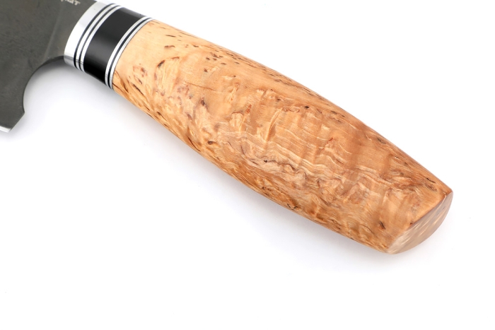 Кухонный нож Сантоку средний (широкий) сталь булат, рукоять вставка черный граб, карельская береза