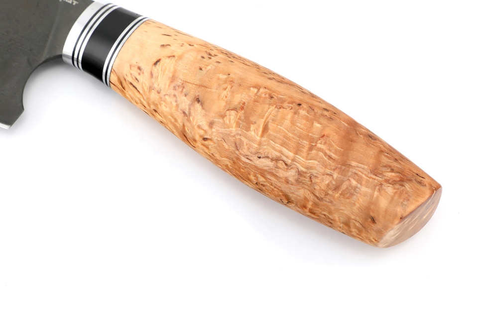 Кухонный нож Сантоку средний (широкий) сталь булат, рукоять вставка черный граб, карельская береза