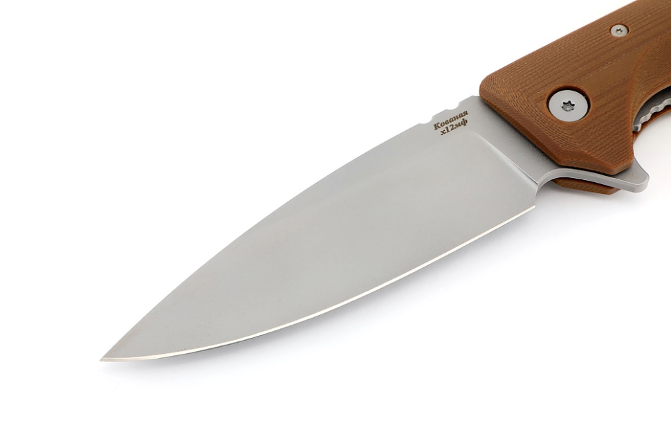 Нож складной Турист сталь Х12МФ рукоять G10 коричневая