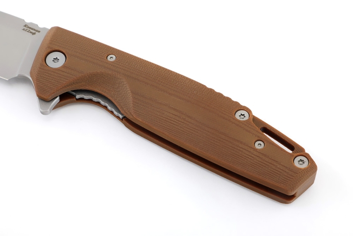 Нож складной Турист сталь Х12МФ рукоять G10 коричневая