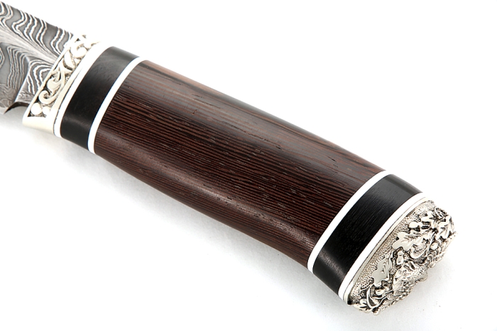 Нож Стрела (торцевой дамаск с никелем - перо, рукоять наборная венге - мельхиор)
