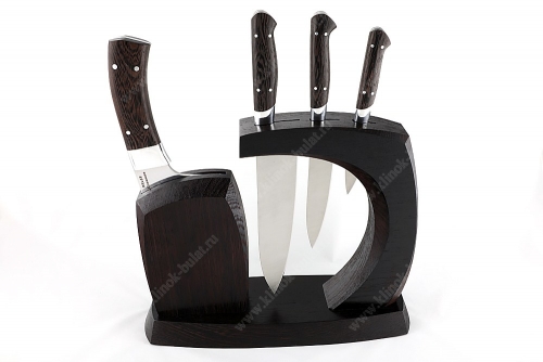 Набор кухонных ножей на подставке и разделочный топорик (сталь 95х18)
