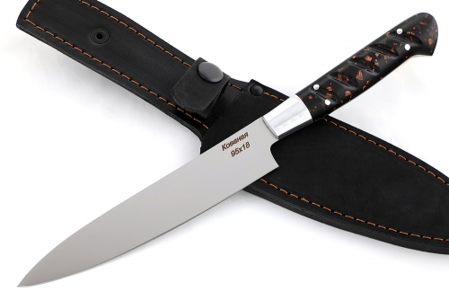Нож Шеф средний (сталь 95Х18, дюраль - акрил коричневый) цельнометаллический