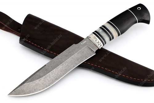 Нож Викинг (сталь K340, рукоять наборная акрил чёрный граб, гарда мельхиор)