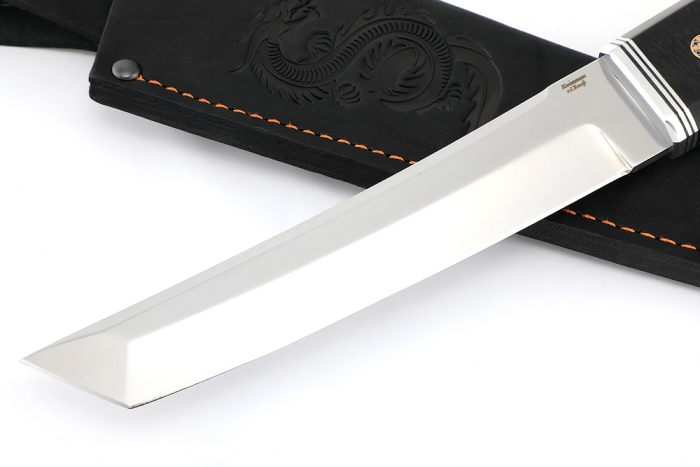 Нож Самурай (Х12МФ, вставка черный граб, мозаичный пин + кап клена сине красный)