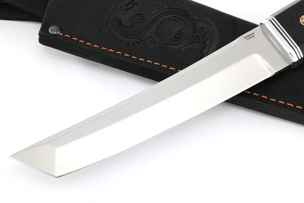 Нож Самурай (Х12МФ, вставка черный граб, мозаичный пин + кап клена сине красный)