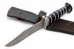 Нож Гладиатор (К340, рукоять наборная чёрный граб и кожа, гарда мельхиор) - Охотничий нож