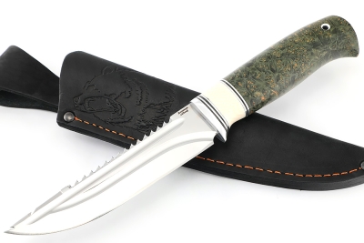 Нож Судак большой (х12МФ, вставка кость, кап клена зеленый)