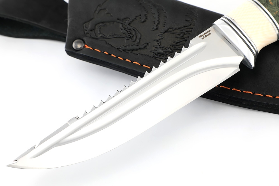 Нож Судак большой (х12МФ, вставка кость, кап клена зеленый)