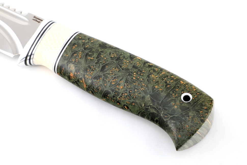 Нож Судак большой (х12МФ, вставка кость, кап клена зеленый)