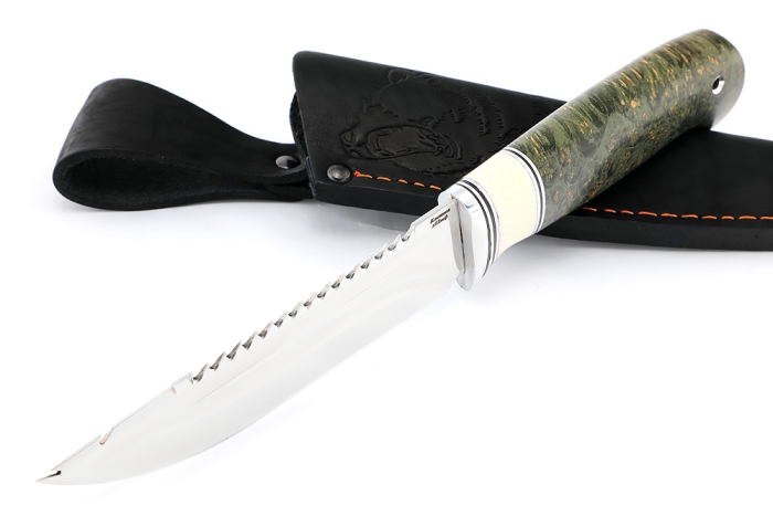 Нож Судак большой (х12МФ, вставка кость, кап клена зеленый)