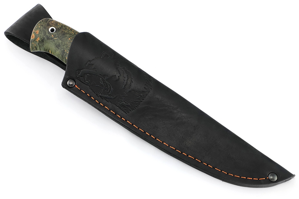 Нож Судак большой (х12МФ, вставка кость, кап клена зеленый)