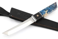 Нож Самурай малый (Х12МФ, вставка черный граб, мозаичный пин + кап клена сине красный)
