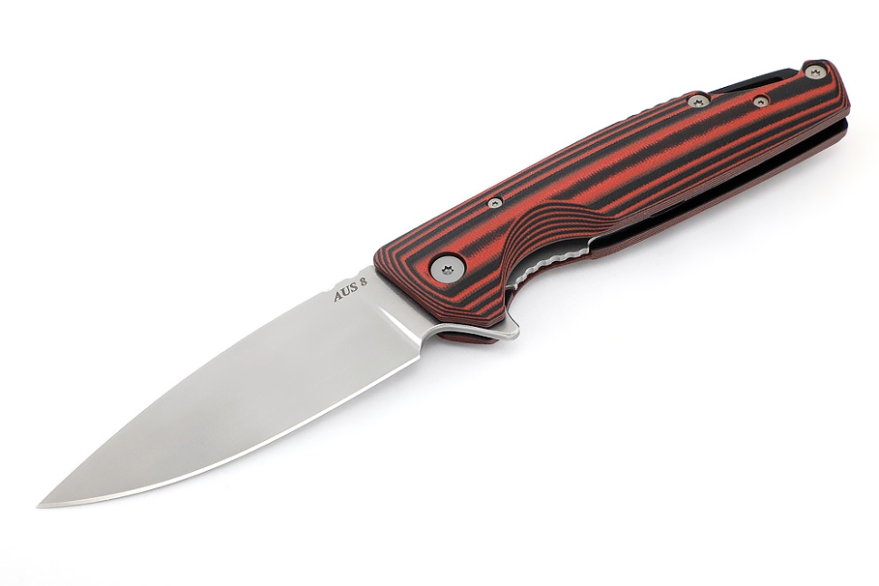 Нож складной Турист AUS8 рукоять G10 черно-красная