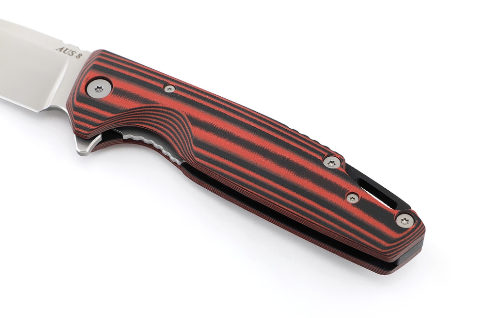 Нож складной Турист AUS8 рукоять G10 черно-красная