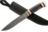 Нож Таран (торцевой дамаск с никелем - перо, рукоять наборная стабилизированная карельская берёза - мельхиор)