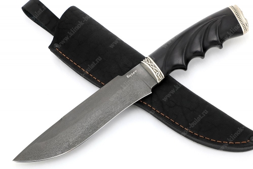 Нож Викинг (булат, чёрный граб - мельхиор со змеёй) резная рукоять