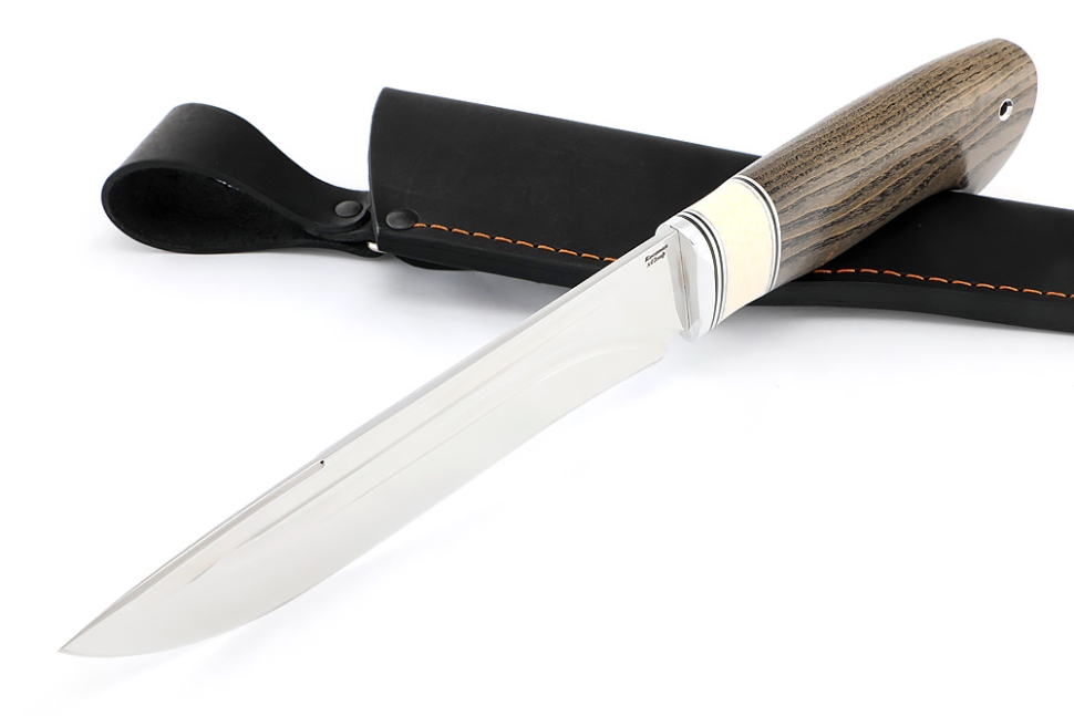 Нож Таран (х12МФ, долы, вставка кость, ясень стабилизированный)