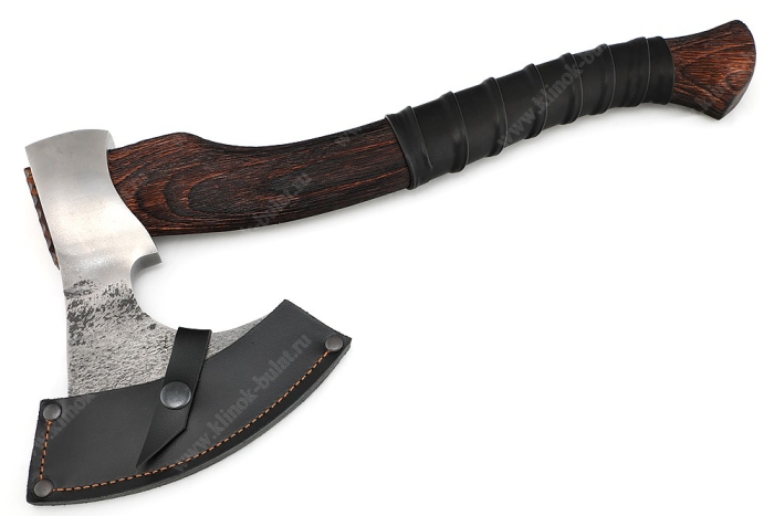 Топор Путник (9ХС, рукоять искусственно состаренный ясень, тонировка, кожа)