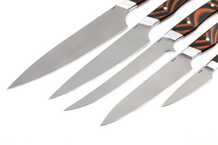 Набор кухонных ножей на подставке К340 G10 черно-оранжевая 5шт.