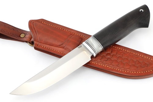 Нож Стрела (х12мф, вставка акрил белый, чёрный граб) формованные ножны
