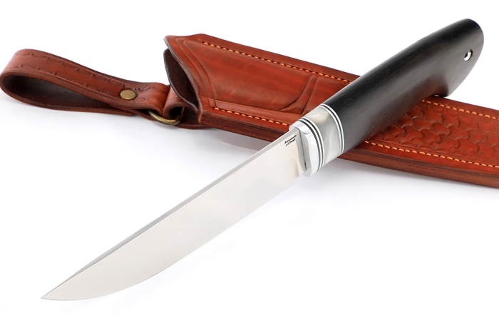 Нож Стрела (х12мф, вставка акрил белый, чёрный граб) формованные ножны