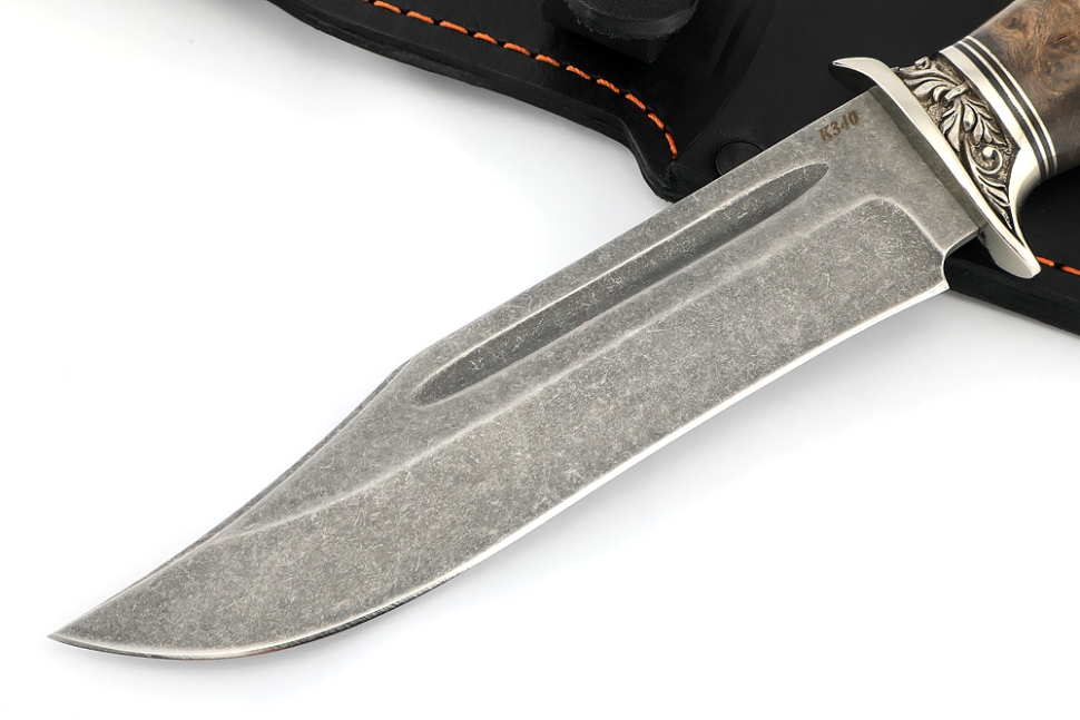 Нож Атака (К340, рукоять карельская береза коричневая, гарда мельхиор)