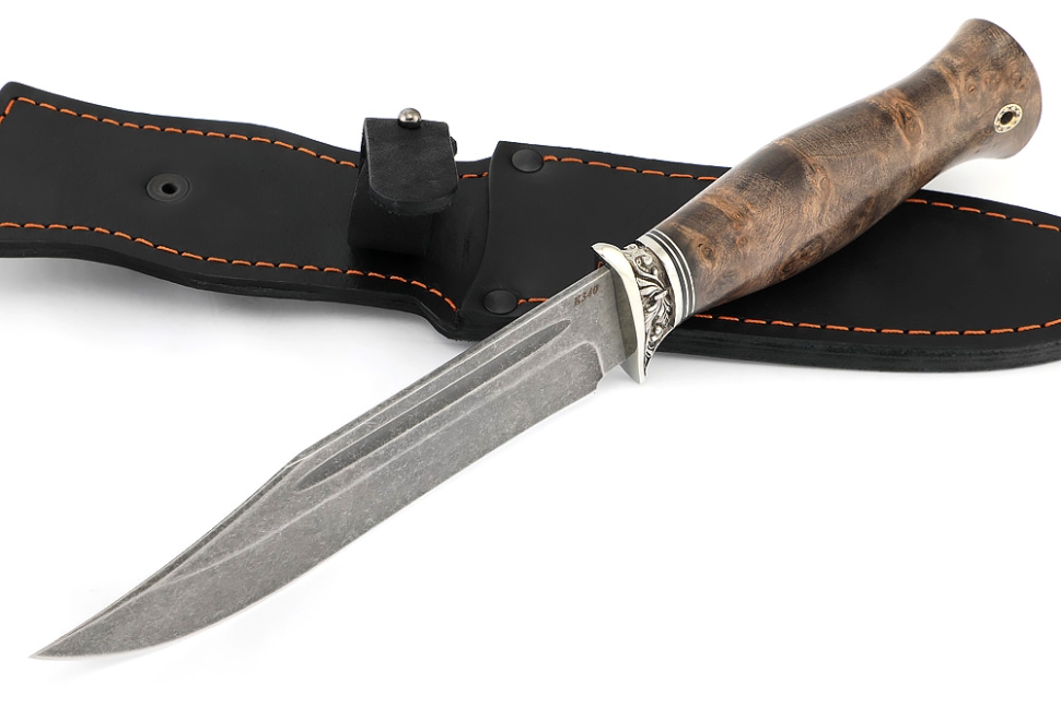 Нож Атака (К340, рукоять карельская береза коричневая, гарда мельхиор)