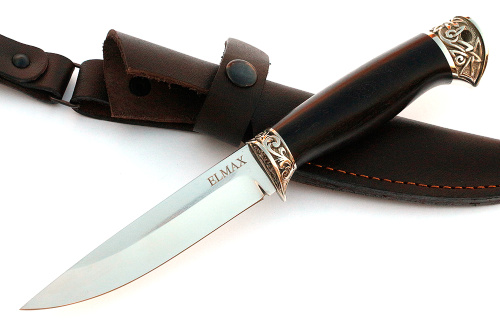 Нож Пантера (порошковая сталь Elmax, чёрный граб - мельхиор) 