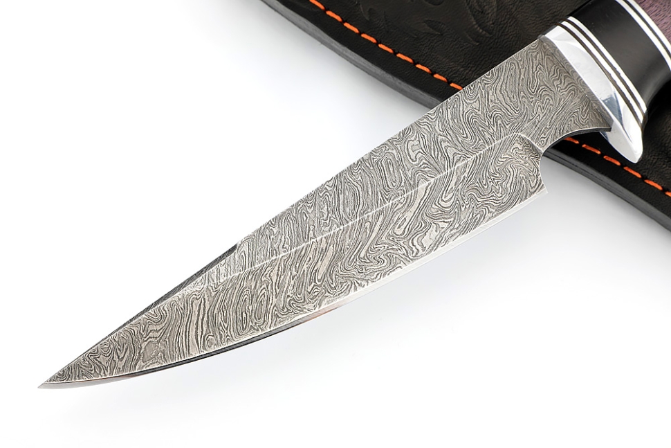 Нож Комар (дамаск, черный граб, карельская берёза фиолетовая)